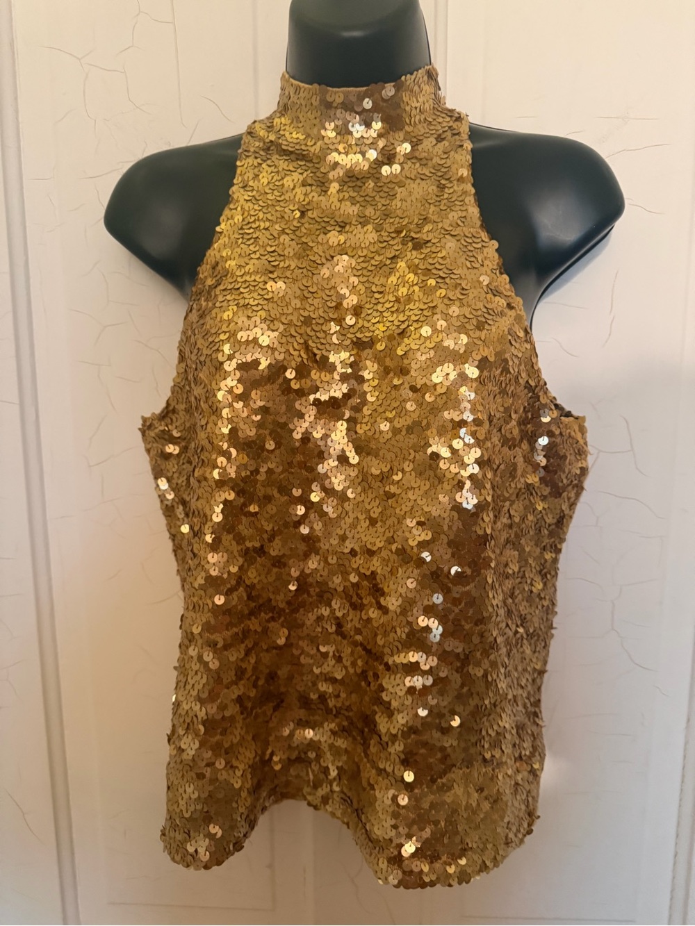 Gold sequin halter top M